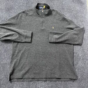 Polo Ralph Lauren Sweater Mens XL Gray Estate Rib Quarter Zip Pullover Mock Neck